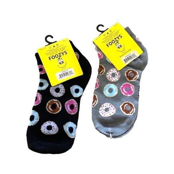 Foozys Women's Ankle Socks: 2 Pair Set; Doughnuts; Black/Gray; Women's Size 9-11 - Picture 2 of 2